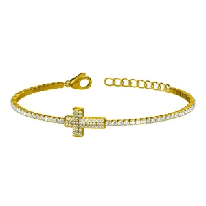 Bracelet croix doré pour femme en acier inoxydable avec micro-sertissage de zircons