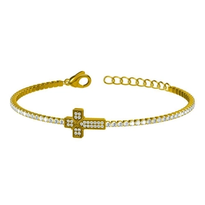 Bracelet tennis croix doré orné de zircons cubiques avec fermoir mousqueton ajustable