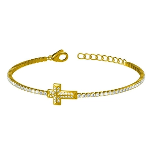 Bracelet croix doré de luxe avec chaîne tennis en zircone et fermoir mousqueton ajustable