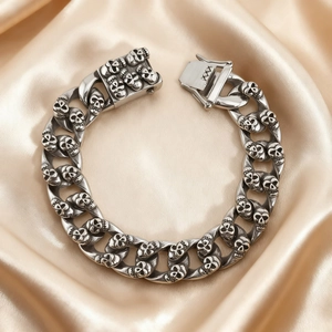 Retro Skull Cuban Link Bracelet Stainless Steel Punk Gothic Style Heavy Metal Vintage Jewelry For Men
