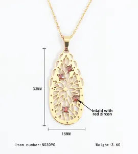 Technical drawing showing 33mm by 15mm dimensions for the hollow oval zircon pendant