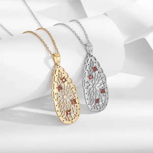 Vintage hollow teardrop necklaces with red zircon stones in gold and silver finish