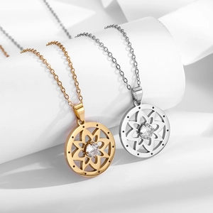 Gold and silver titanium steel necklaces with hollow flower pendants and zircon crystals