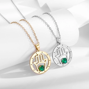Hamsa Hand Sunflower Pendant Necklace Stainless Steel Hollow Round Zirconia Jewelry For Women