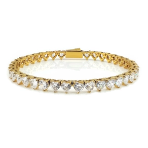 Bracciale tennis cuore dorato con zirconi taglio cuore a fila singola e chiusura sicura