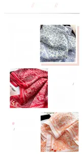 Macro detail of paisley print silk scarves showing smooth texture and fine edge stitching