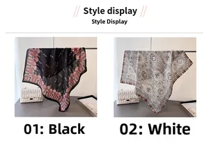 Detail view of paisley pattern and floral prints on elegant square scarves for women