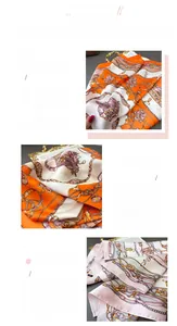 Detail of silk satin scarf featuring chain belt patterns and secure stitched edges