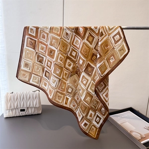 Geometric herringbone cotton linen scarf in coffee and beige gradient silk texture