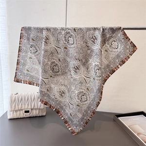 Luxurious beige and coffee paisley print scarf in lightweight bohemian artistic style