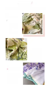 Detail view of printed silk scarf showing forest patterns and exquisite edge stitching