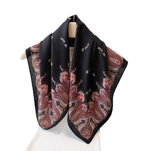 Luxury paisley and polka dot printed black square shawl for women stylish neck scarf