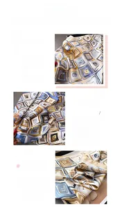 Detailed view of grid pattern print, silky satin fabric and stitched hem edges