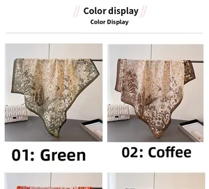 Detail of vintage floral and bird prints on green and coffee faux silk scarves