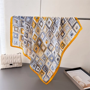 Geometric Print Square Scarf Elegant Polyester Satin Satin Versatile Neck Kerchief For Women Chic Hair Bandana Head Wrap