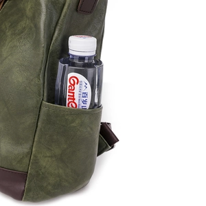 Sac à dos antivol en cuir PU vert foncé avec poche latérale pour bouteille d'eau