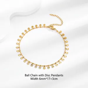 Gold-plated stainless steel anklet with 6mm radiant sunburst charms and 17+3cm extension chain