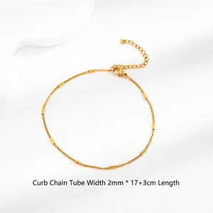 Detailed view of 18K gold plated stainless steel curb chain with 2mm metal tube accents