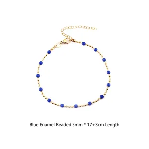 18K gold plated stainless steel bead bracelet with 3mm blue faceted droplets charms