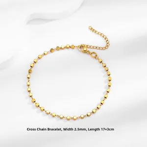 Macro view of 18K gold-plated stainless steel chain with 2.5mm cube details and lobster clasp