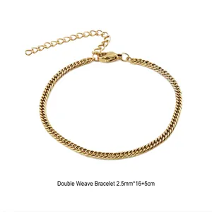 Detail of 2.5mm double-woven 18K gold plated bracelet with lobster clasp and extender chain