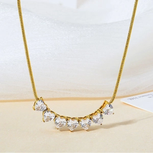 Collier Pendentif Zircon En Forme De Coeur Acier Inoxydable 316L Chaîne Serpent Design Arc Bijoux Minimalistes Femme