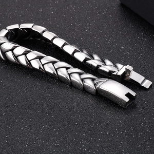Polished silver wheat link stainless steel chain bracelet for men with secure clasp