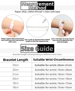 Detailed size guide and measurement instructions for stainless steel wheat link bracelet