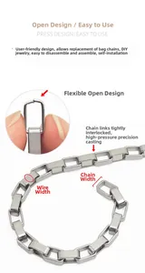 Detail of 304 stainless steel box chain showing flexible open link for DIY jewelry making