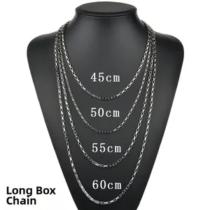 Comparison of 45cm to 60cm stainless steel long box chains on a black neck bust
