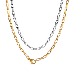 Box Chain Necklace 304 Stainless Steel Polished Minimalist Industrial Style Geometric Jewelry For Men Women