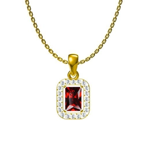 Parure collier dorée avec rubis rouge rectangulaire et accents de zircon blanc