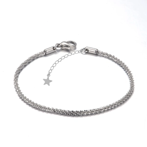 Sparkling silver popcorn chain bracelet with star pendant and lobster clasp detail