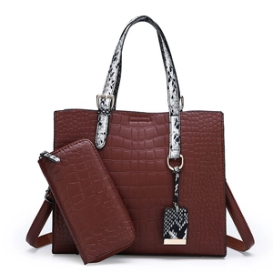 Sac À Main Fourre-Tout Pour Femme Et Portefeuille Texture Crocodile Cuir PU Poignée Imprimé Serpent Grande Capacité Sac À Épaule