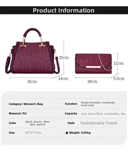 Tabella dettagliata delle taglie e specifiche per il set borsa in pelle bordeaux