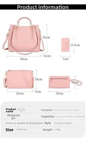 Ensemble de 4 sacs à main en cuir PU rose montrant les dimensions du cabas et de la sacoche