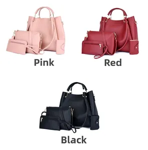 Détails du set de 4 sacs pour femmes en rose, rouge et noir avec détails dorés
