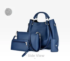 Détails de l'ensemble de 4 sacs à main bleu foncé en similicuir avec garnitures dorées