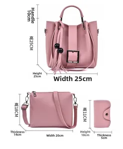 Detail-Maßtabelle für das rosa 3-teilige Taschenset inklusive Handtasche und Umhängetasche
