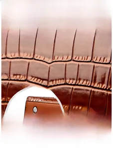 Détails du cuir marron à motif crocodile avec rivets métalliques sur le sac