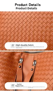 Detail of classic brown woven leather texture and silver metal zipper on a fashion backpack