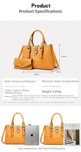 Détails du sac à main jaune motif crocodile avec dimensions et poches intérieures