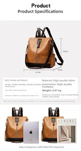 Detailed dimension guide showing the large capacity of this vintage PU leather backpack