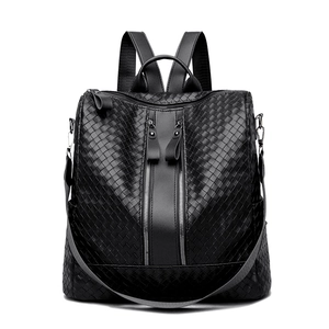 Fashion Woven PU Leather Backpack For Women Large Capacity Multi-functional Handbag Shoulder Bag Stylish Travel Bag