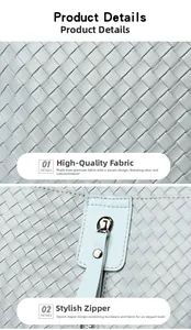 Macro detail of light blue woven leather texture and elegant silver zipper puller