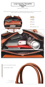 Detail view of brown crocodile texture leather bag interior with multiple compartments