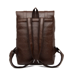 Zaino vintage da uomo in pelle PU marrone scuro con vista posteriore e spallacci