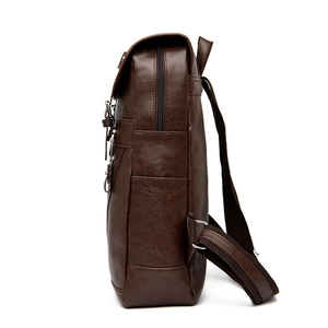 Zaino vintage da uomo in pelle PU marrone scuro con cerniere multistrato e tasche laterali