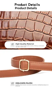 Macro detail of brown crocodile embossed leather and golden adjustable strap buckle