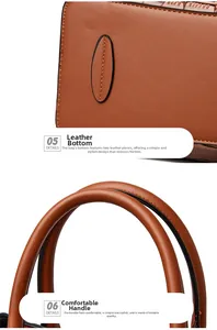 Macro detail of brown crocodile pattern handbag with reinforced base and sturdy handle